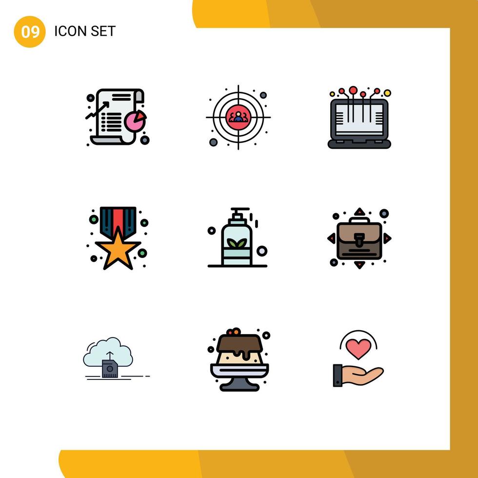 Set of 9 Modern UI Icons Symbols Signs for beauty reward head shot medal laptop Editable Vector Design Elements