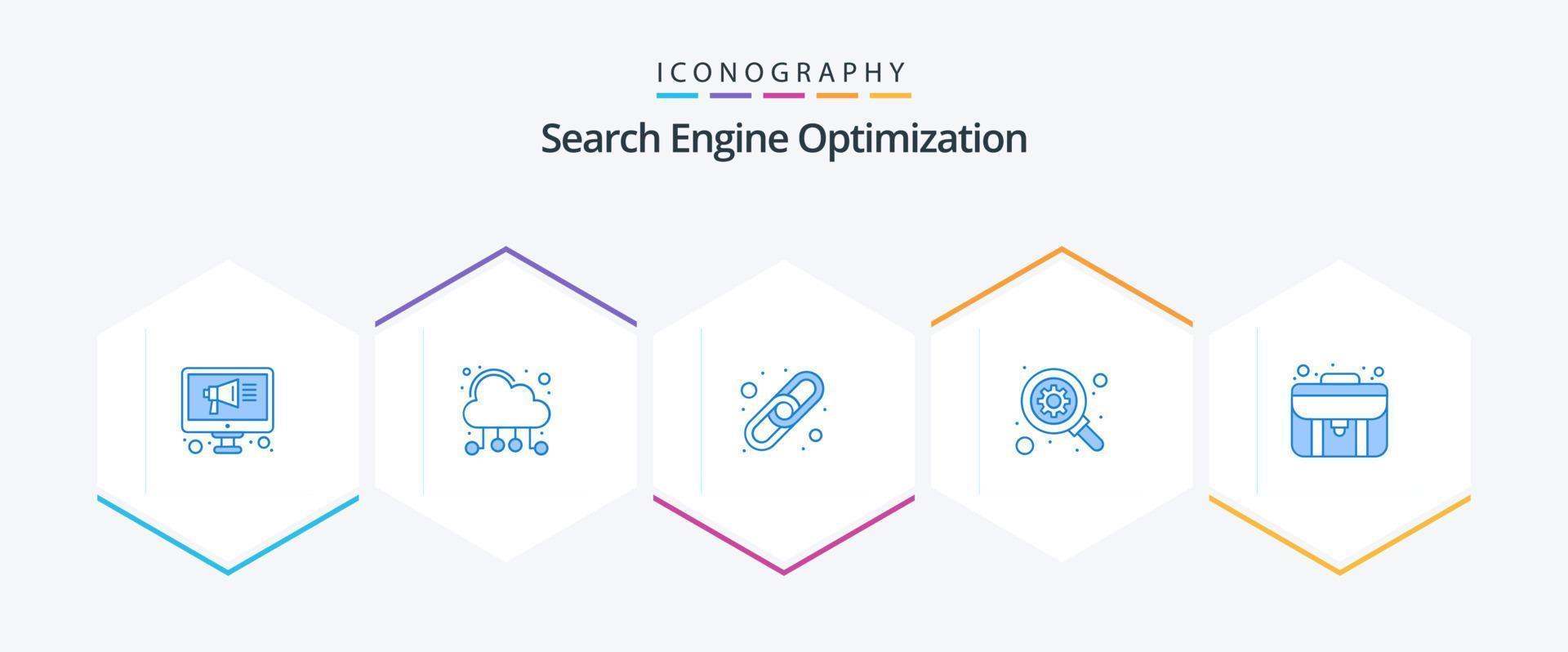 Seo 25 Blue icon pack including . portfolio. link. case. bag vector