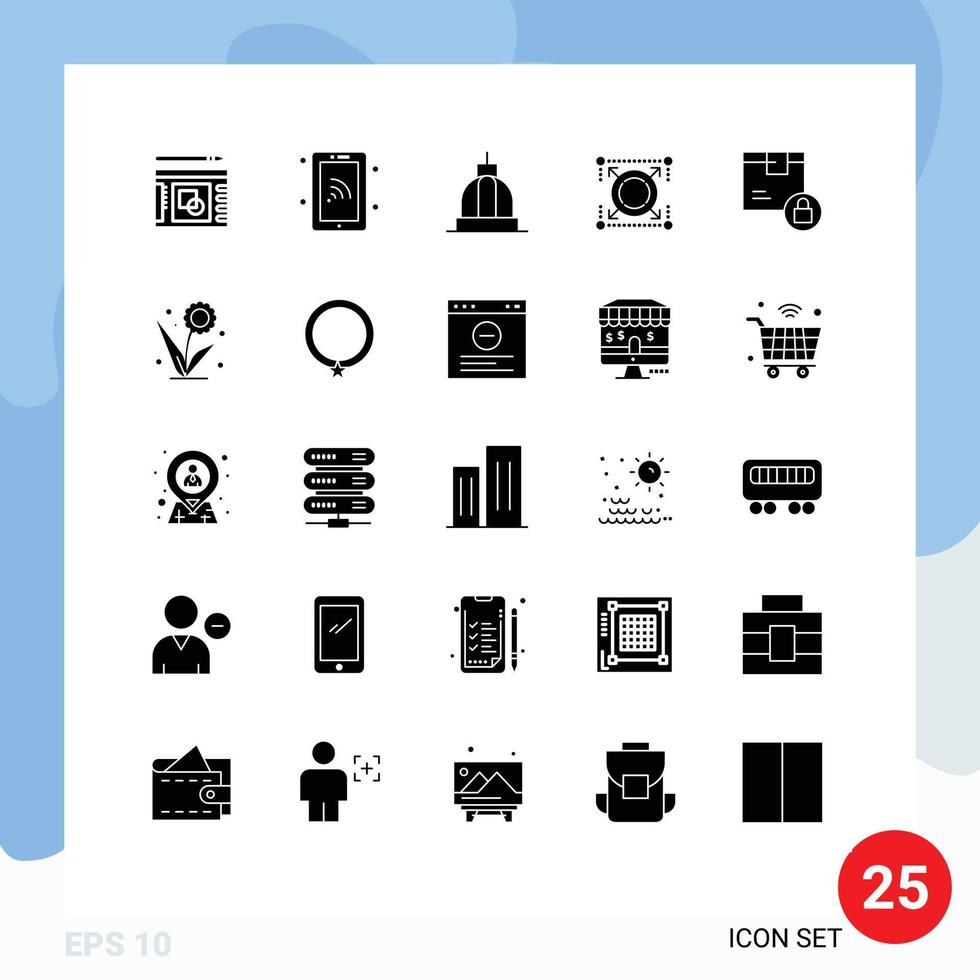 25 Universal Solid Glyph Signs Symbols of box seo architecture target greek Editable Vector Design Elements