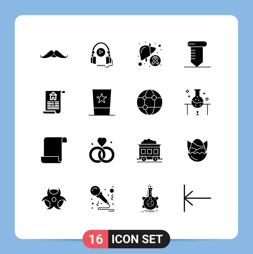 Pictogram Set of 16 Simple Solid Glyphs of document screw education repair liver Editable Vector Design Elements