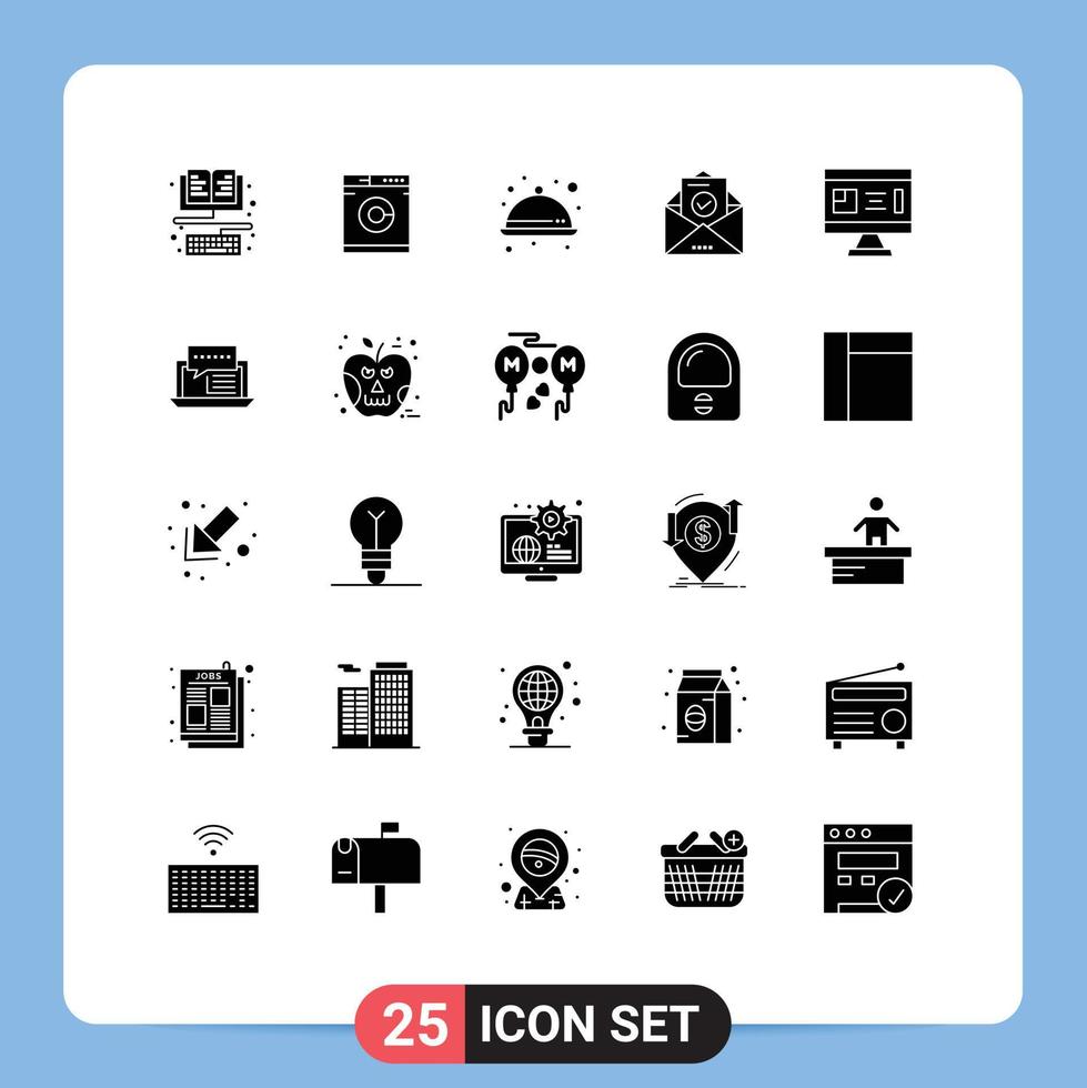 25 User Interface Solid Glyph Pack of modern Signs and Symbols of construction architecture kitchen education email Editable Vector Design Elements