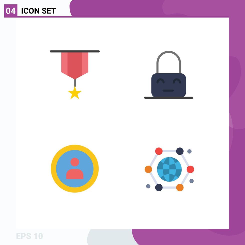 Pictogram Set of 4 Simple Flat Icons of badge interface medal lock user Editable Vector Design Elements