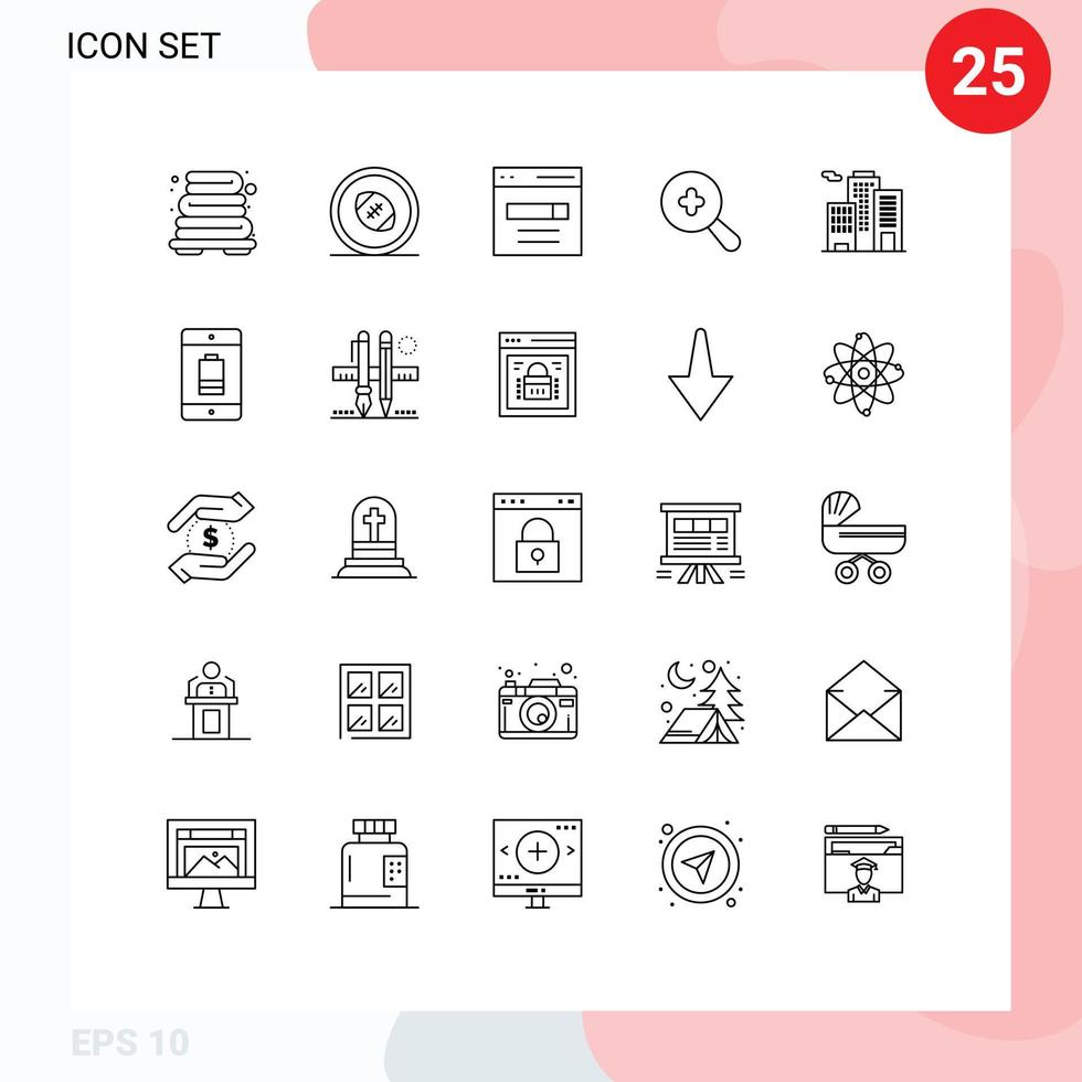25 Universal Lines Set for Web and Mobile Applications business plus communication search user Editable Vector Design Elements
