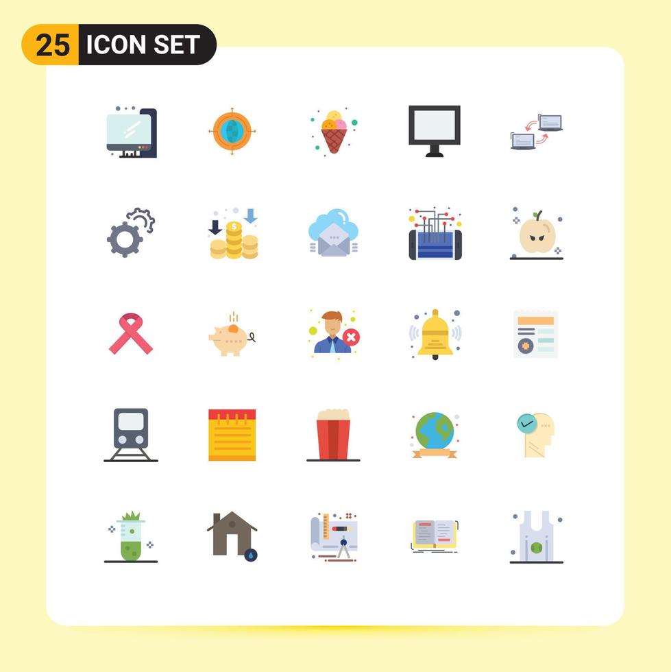 25 Thematic Vector Flat Colors and Editable Symbols of network connection cream computer display Editable Vector Design Elements