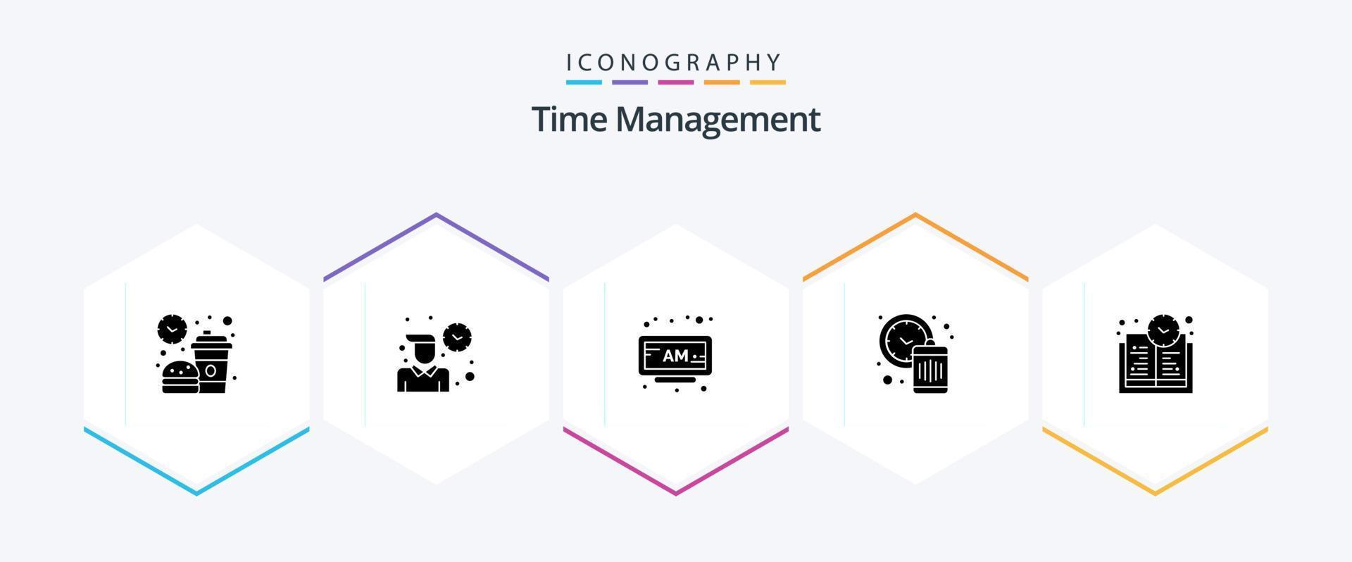 Time Management 25 Glyph icon pack including book time. time. working. management. time vector