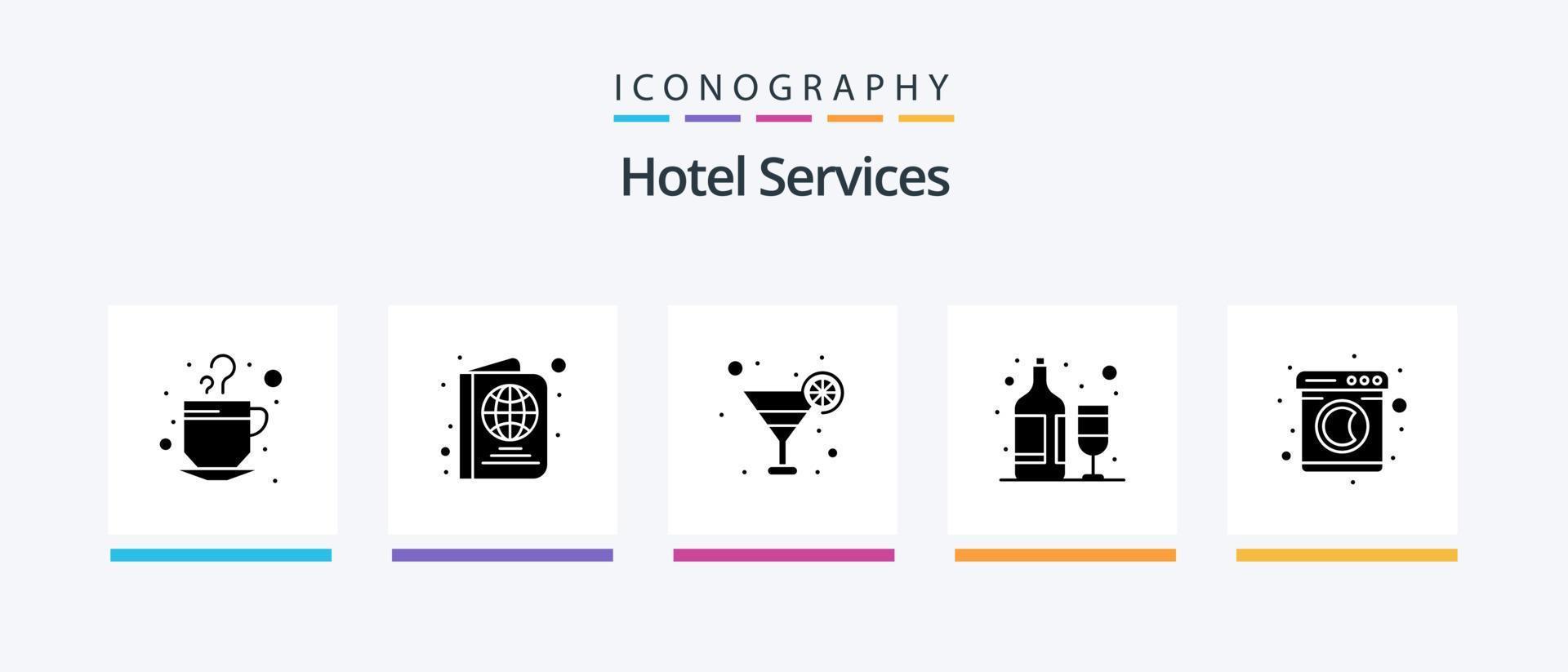 hotel servicios glifo 5 5 icono paquete incluso Lavado. lavadero. vaso. ropa. vino. creativo íconos diseño vector