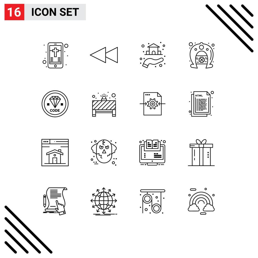 Pack of 16 creative Outlines of development coding property code fortune Editable Vector Design Elements