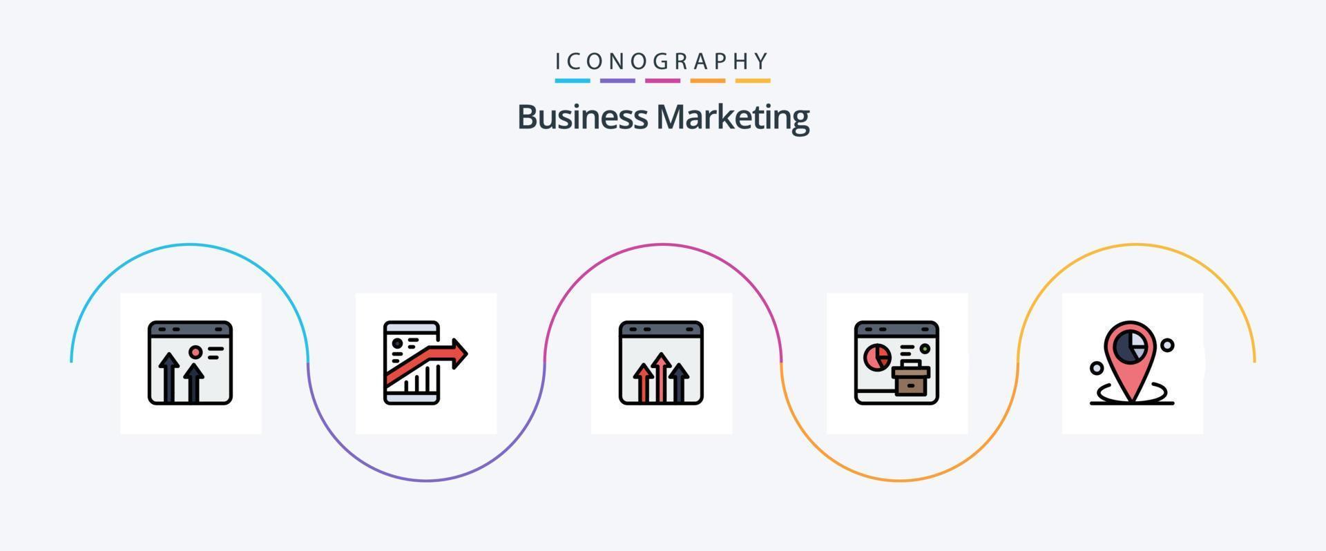 Business Marketing Line Filled Flat 5 Icon Pack Including data. browser. seo. report. graph vector