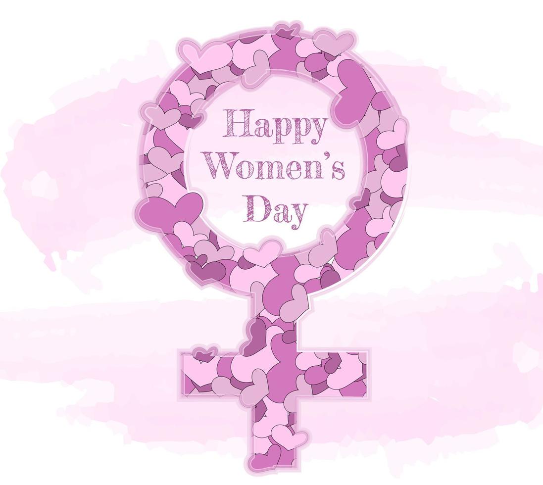marzo 8. el firmar de Venus es hecho de corazones y el inscripción contento De las mujeres día vector