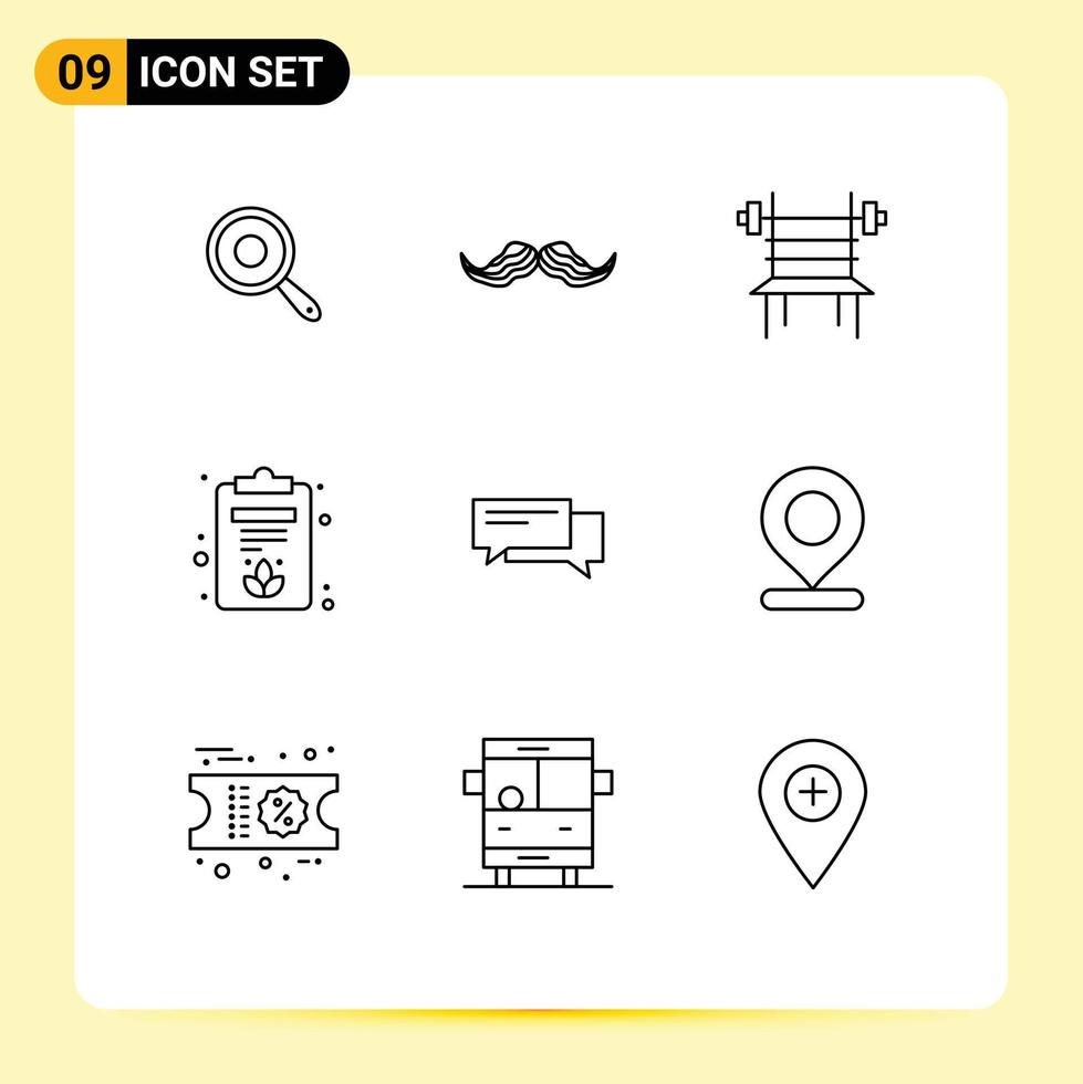 Universal Icon Symbols Group of 9 Modern Outlines of chat board men clipboard gym Editable Vector Design Elements