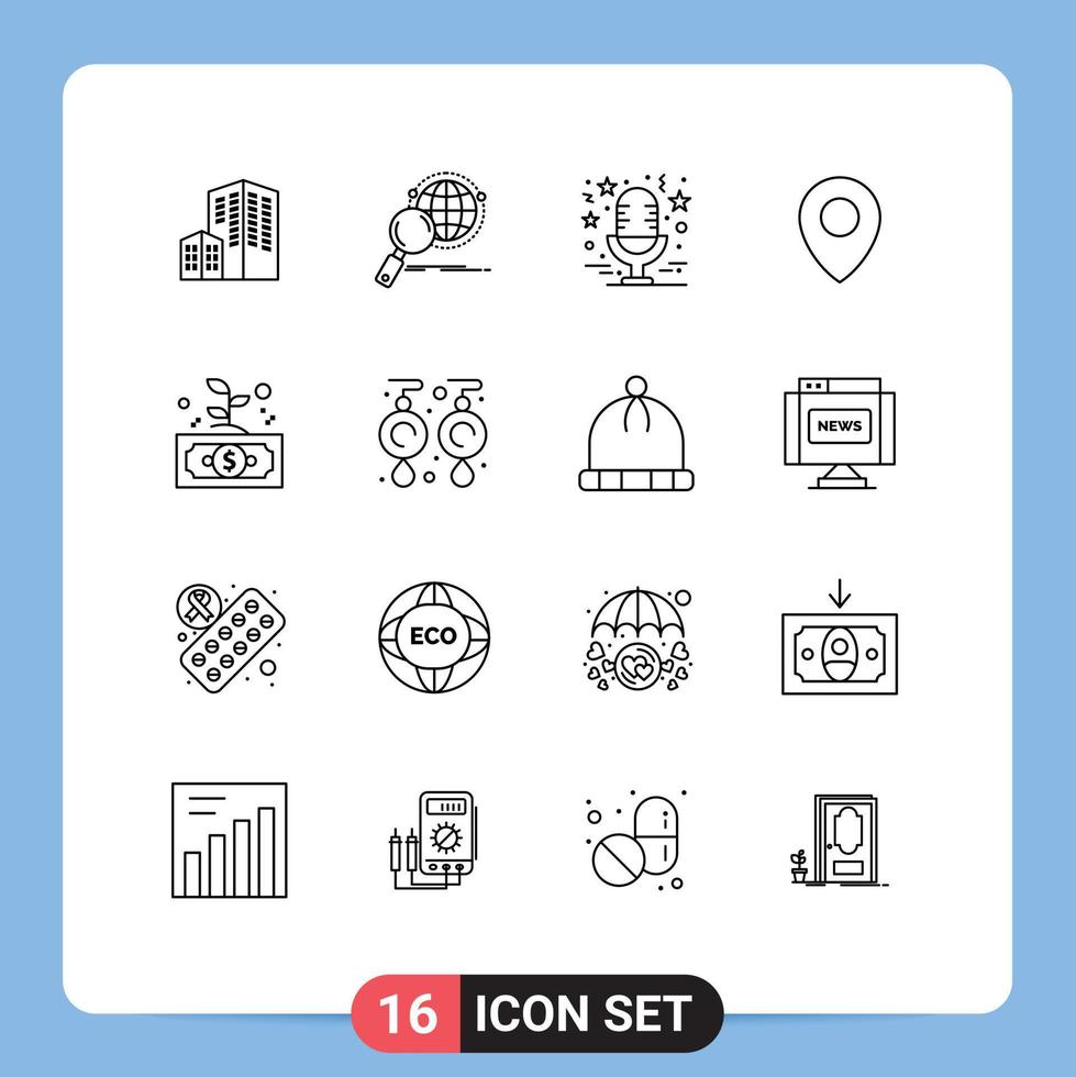 16 Universal Outline Signs Symbols of dollar pin sound map music Editable Vector Design Elements