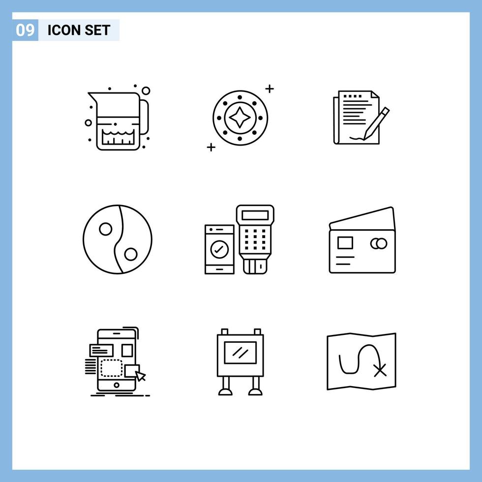 Group of 9 Outlines Signs and Symbols for code yang star paper form Editable Vector Design Elements