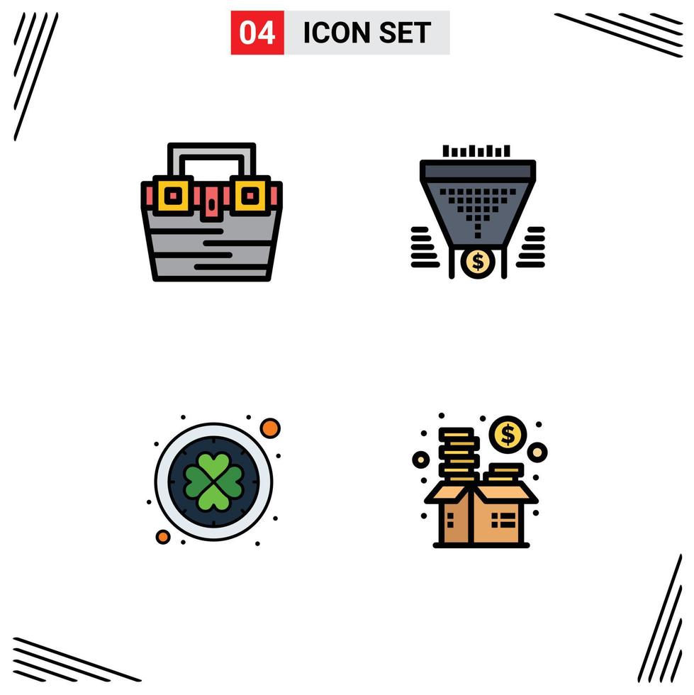 4 Thematic Vector Filledline Flat Colors and Editable Symbols of bag money material data irish Editable Vector Design Elements