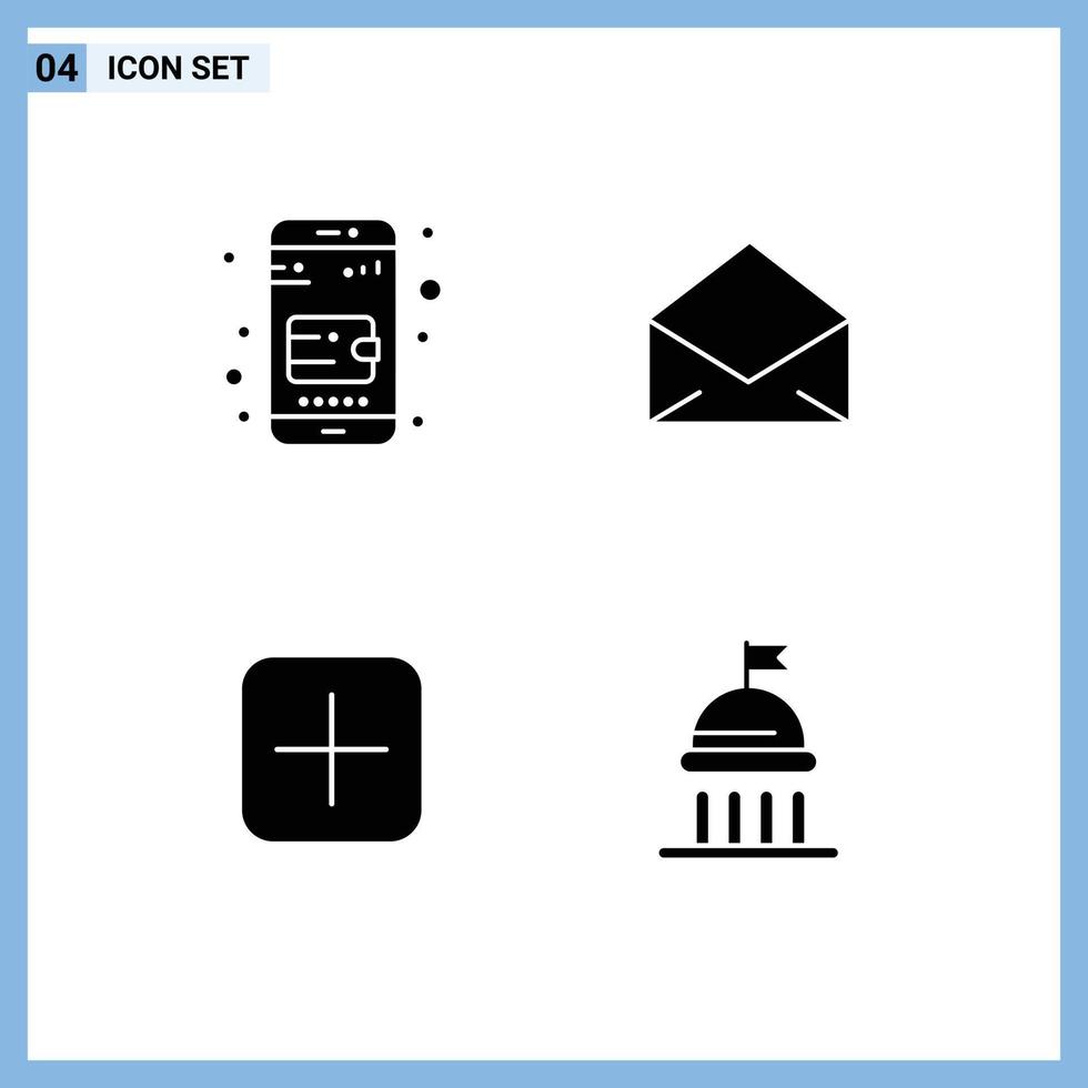 Set of 4 Vector Solid Glyphs on Grid for mobile wallet sets email open campaign Editable Vector Design Elements