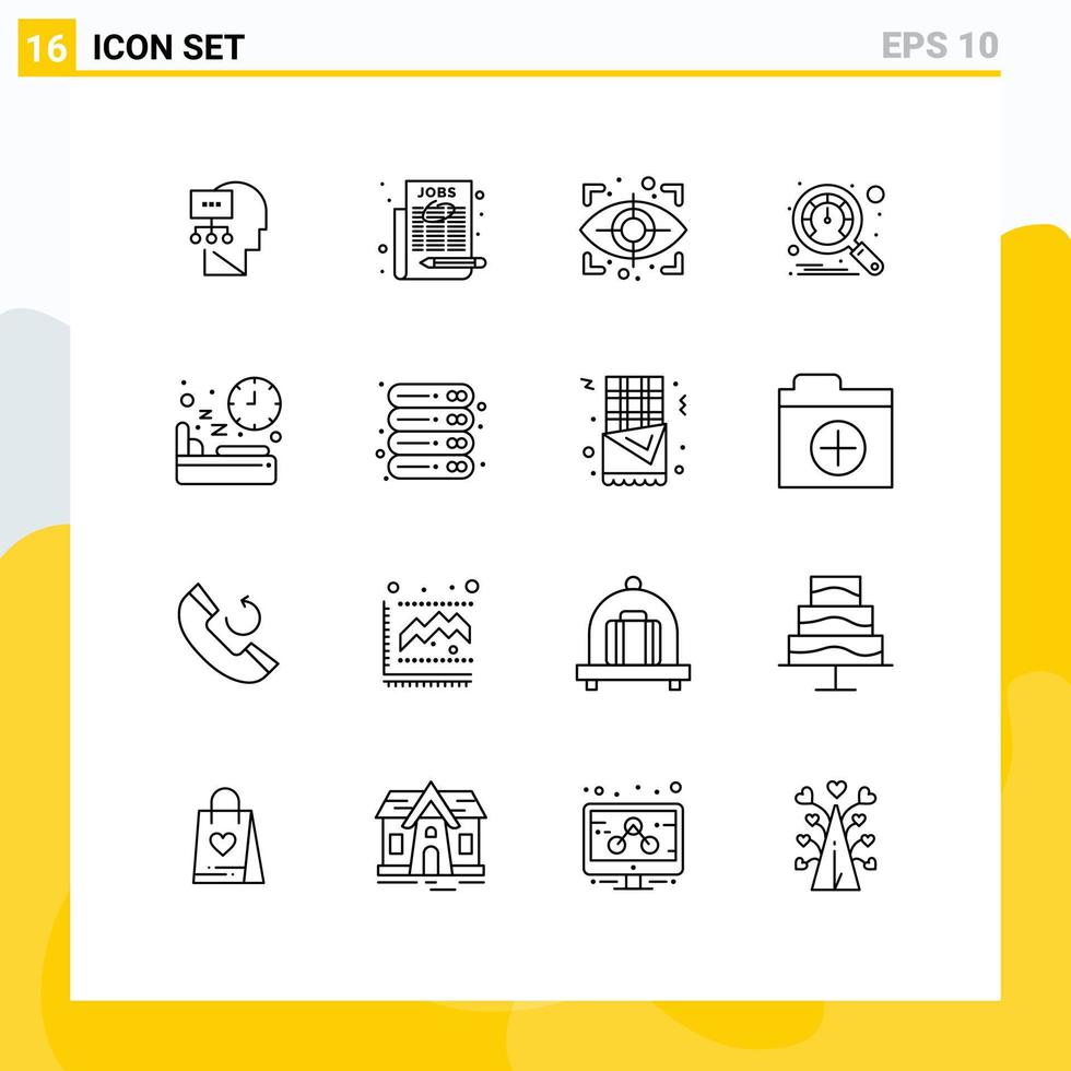 User Interface Pack of 16 Basic Outlines of sleep diet eye bed performance Editable Vector Design Elements