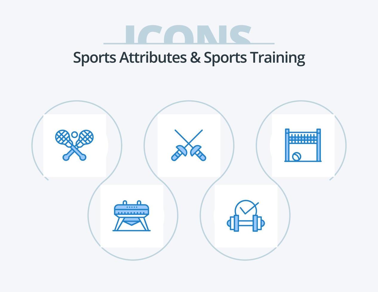 Sports Atributes And Sports Training Blue Icon Pack 5 Icon Design. volleyball. goalpost. lacrosse. game. sabre vector