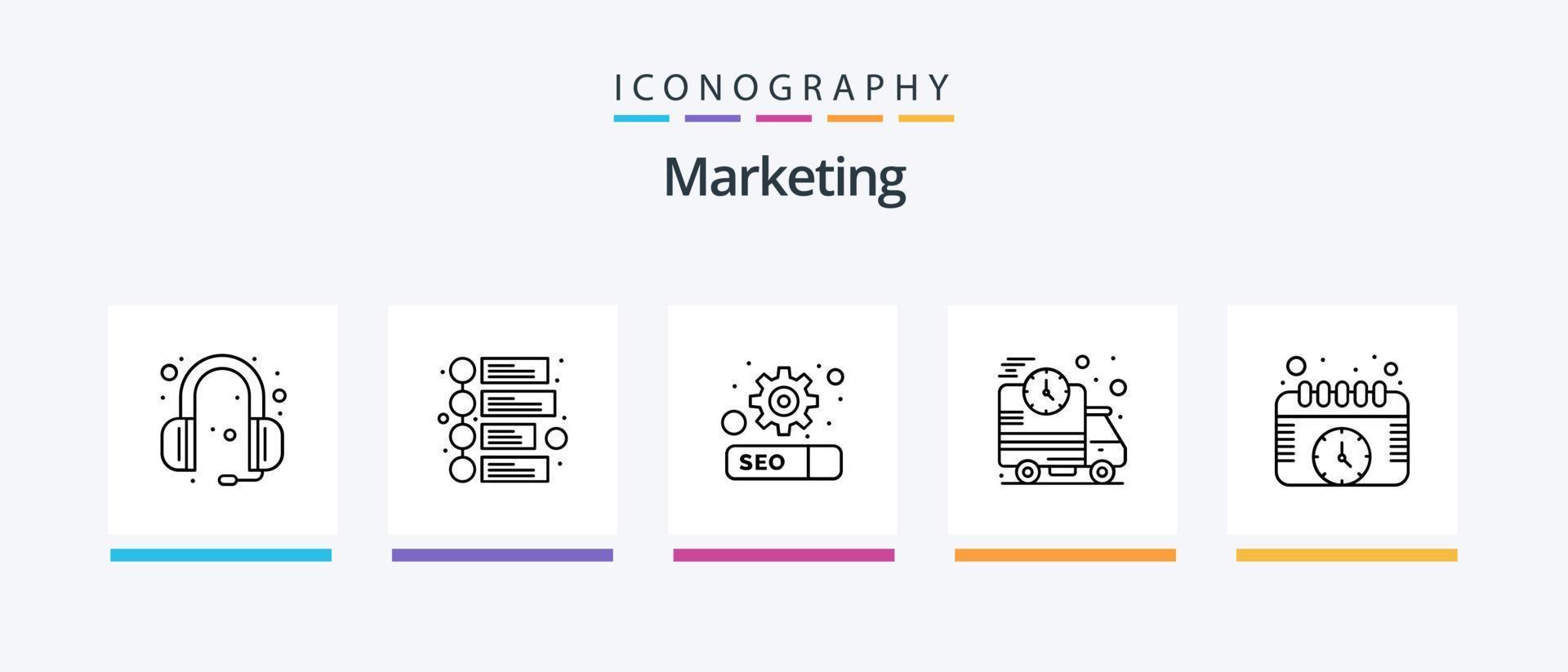 márketing línea 5 5 icono paquete incluso balance. meta. dinero. enfocar. web ajuste. creativo íconos diseño vector