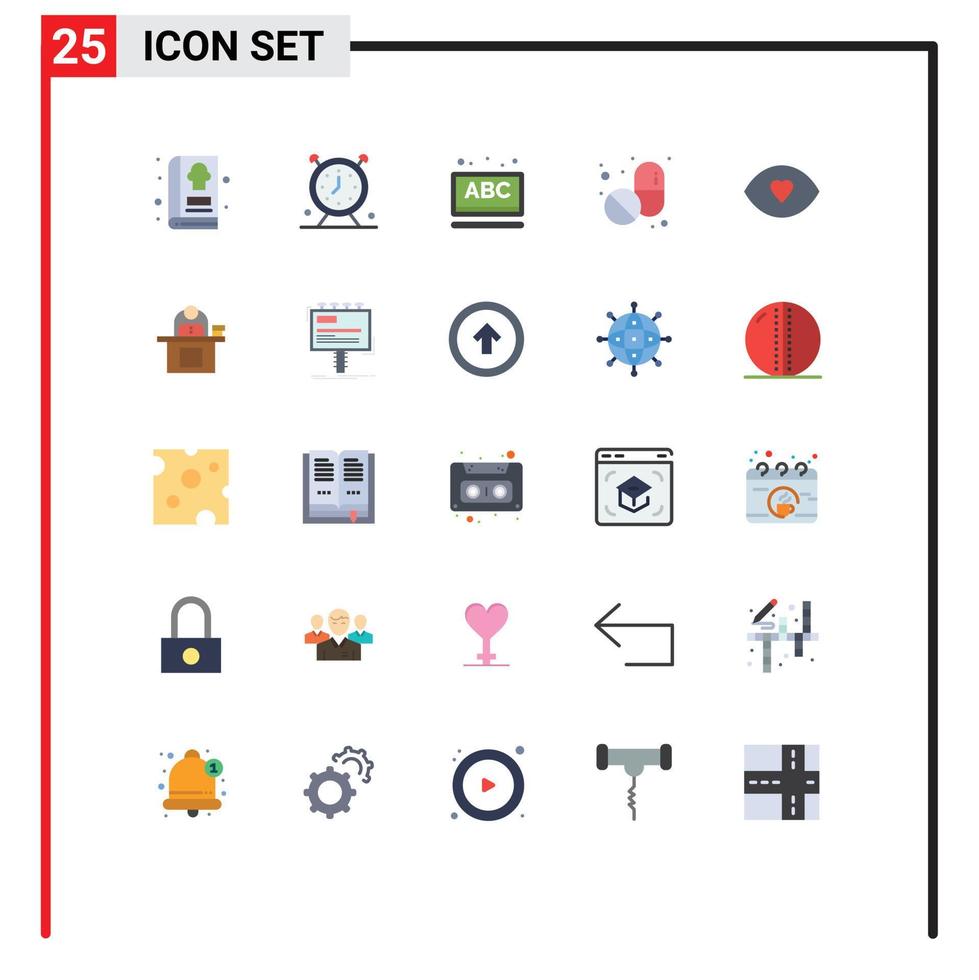 Mobile Interface Flat Color Set of 25 Pictograms of face tablet timer pills school Editable Vector Design Elements