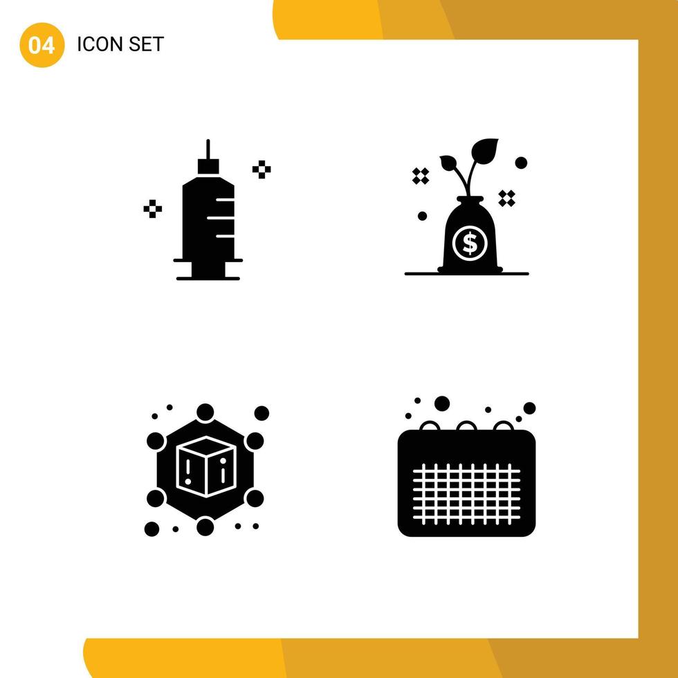 Set of 4 Modern UI Icons Symbols Signs for chemistry business syringe investment event Editable Vector Design Elements