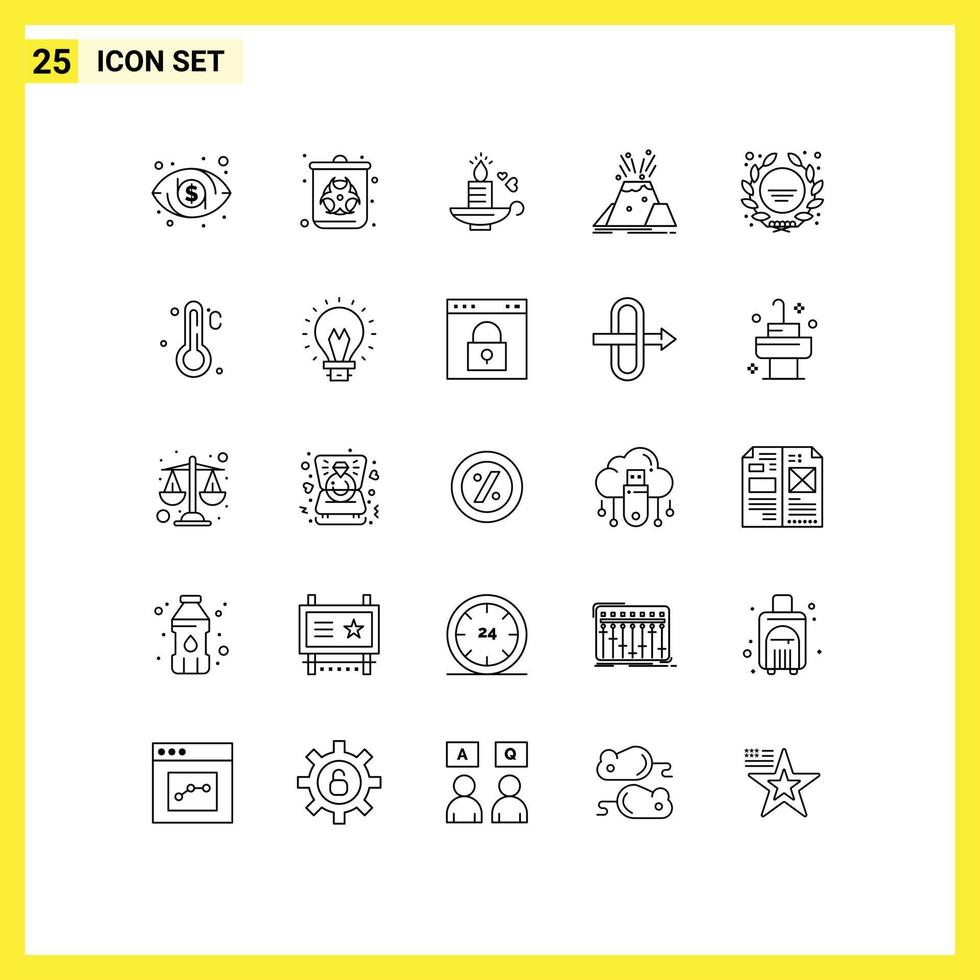 25 User Interface Line Pack of modern Signs and Symbols of badge safety love alert eruption Editable Vector Design Elements