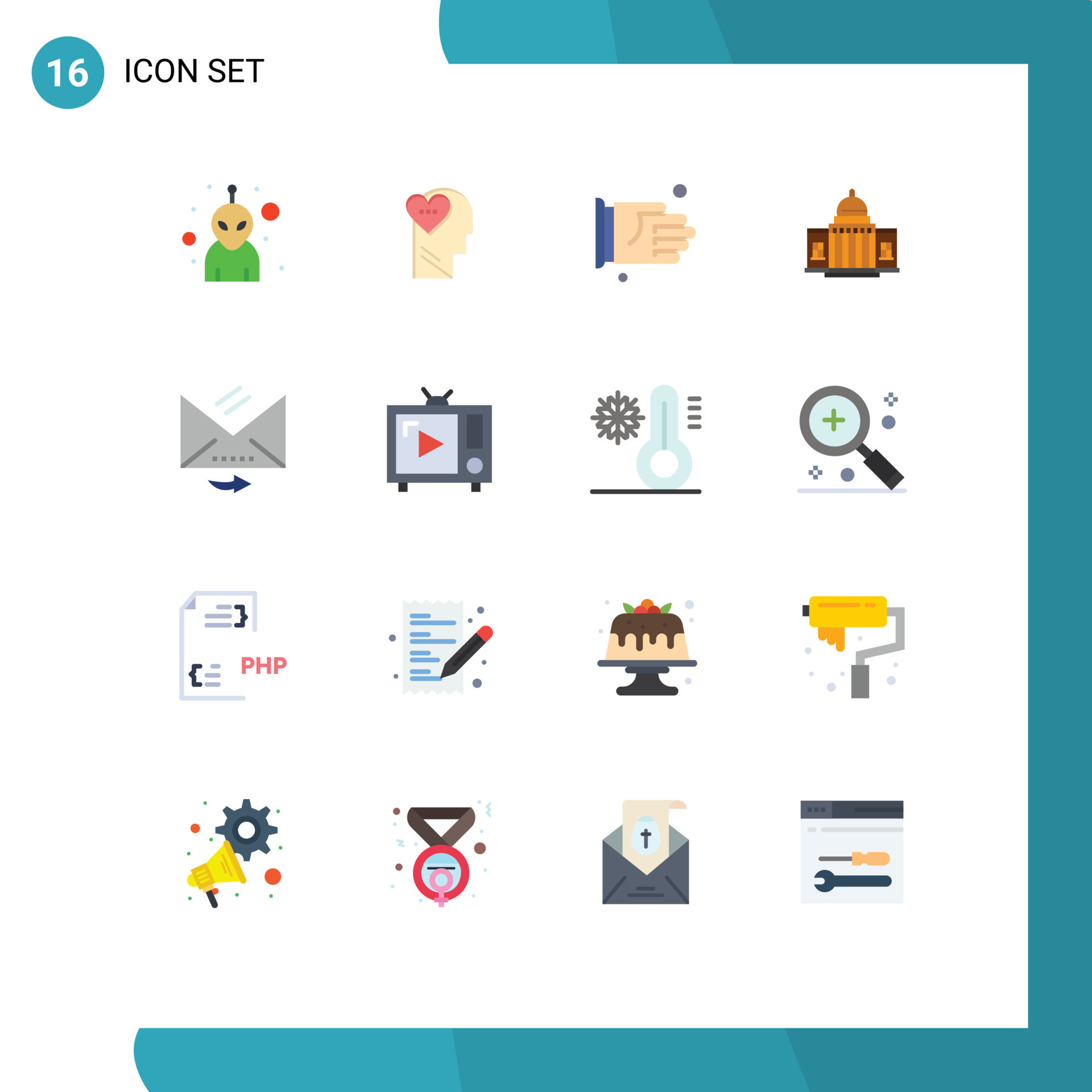 flat-color-pack-of-16-universal-symbols-of-place-architecture-handshake