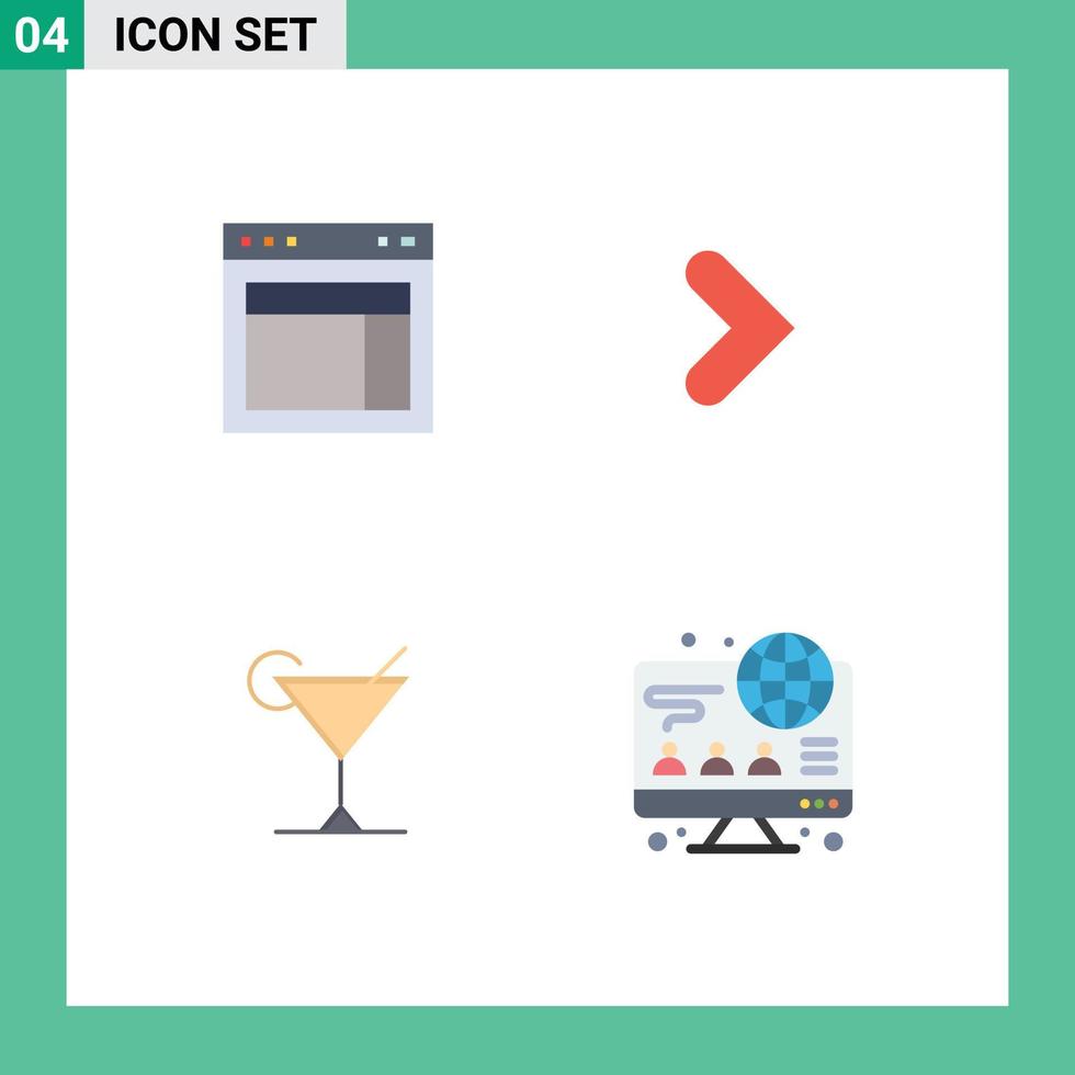 Group of 4 Flat Icons Signs and Symbols for design cocktail web right lemon Editable Vector Design Elements