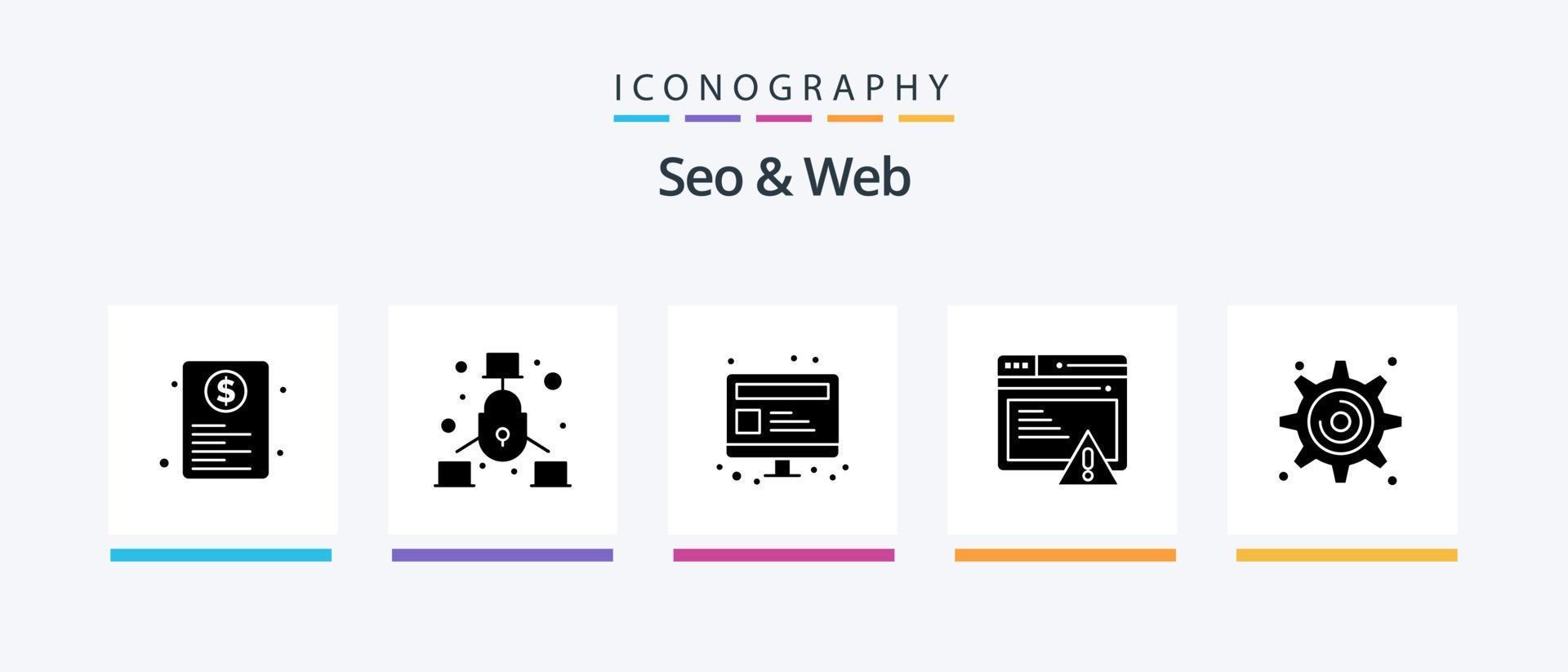 Seo and Web Glyph 5 Icon Pack Including cogwheel. webpage. security. web. webpage. Creative Icons Design vector