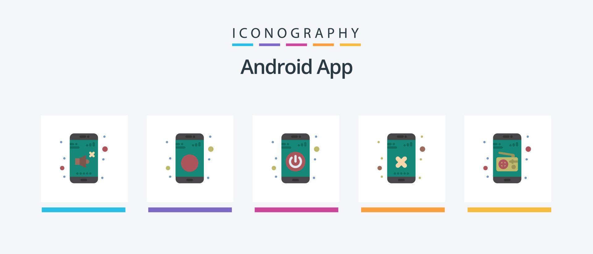 Android App Flat 5 Icon Pack Including media. app. app. delete. close. Creative Icons Design vector