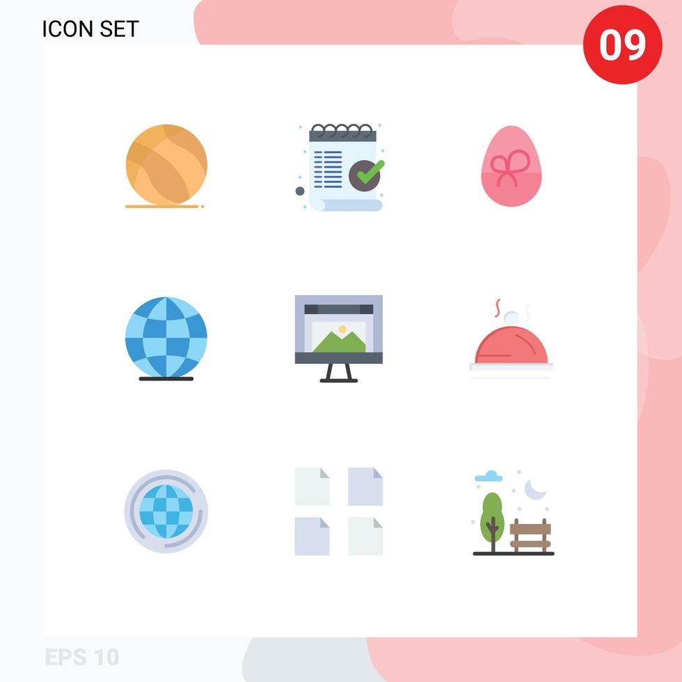 User Interface Pack of 9 Basic Flat Colors of computer world ok globe nature Editable Vector Design Elements
