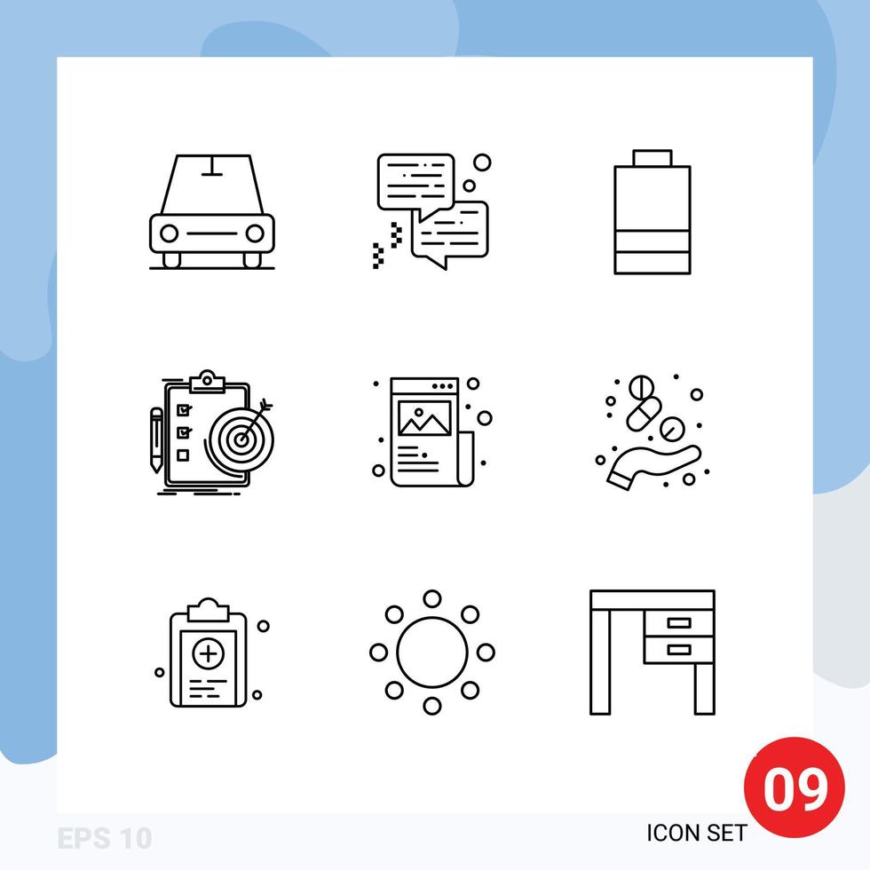 Set of 9 Commercial Outlines pack for designing art electric achievement analytics Editable Vector Design Elements