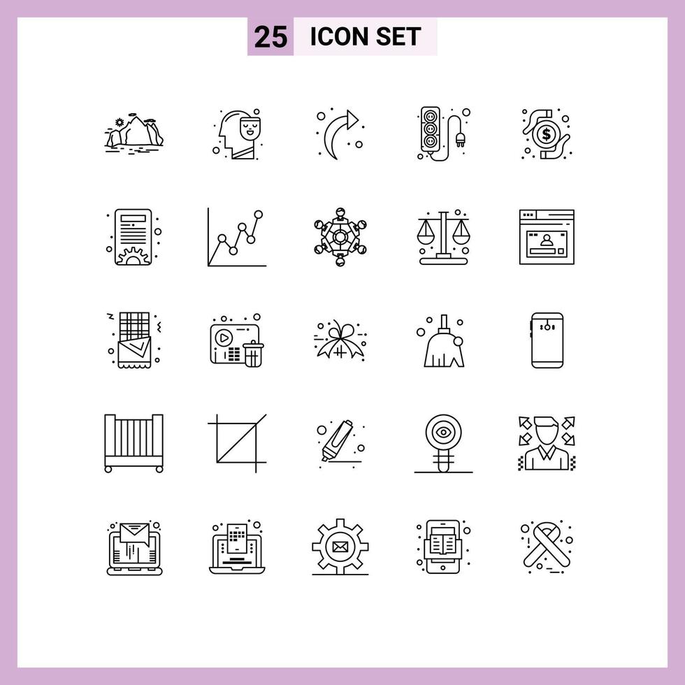 Modern Set of 25 Lines Pictograph of money power supply face power electronics Editable Vector Design Elements