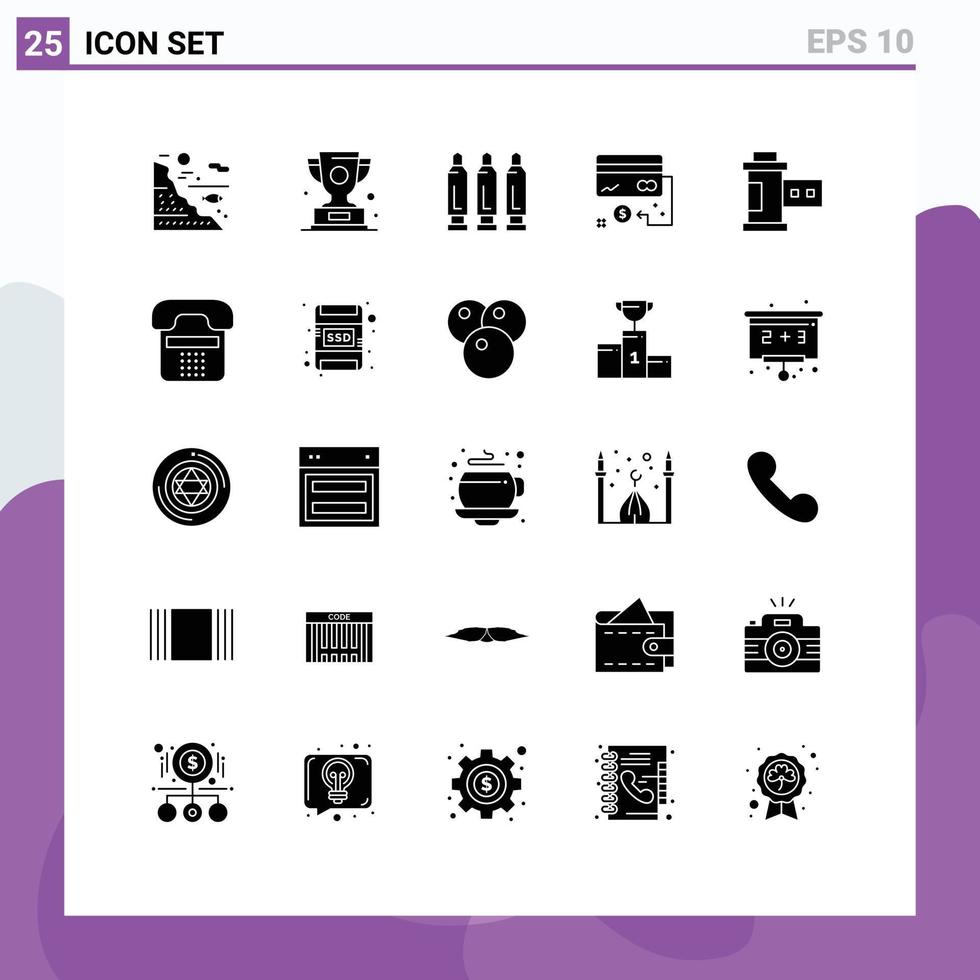 Stock Vector Icon Pack of 25 Line Signs and Symbols for finance card prize business shoot Editable Vector Design Elements