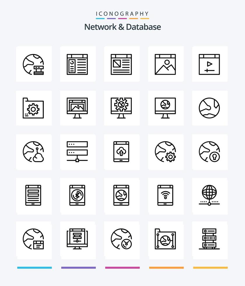 Creative Network And Database 25 OutLine icon pack  Such As design. app. website. file. database vector