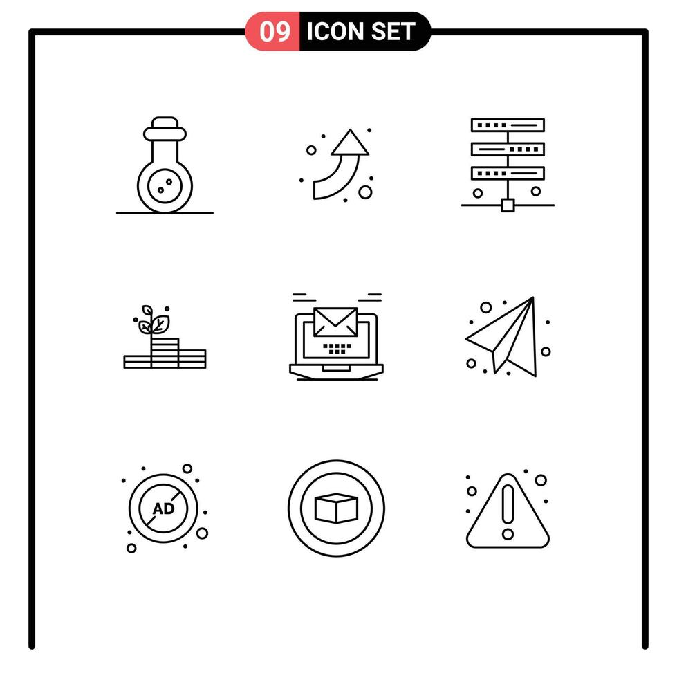 Modern Set of 9 Outlines Pictograph of email laptop internet computer money Editable Vector Design Elements