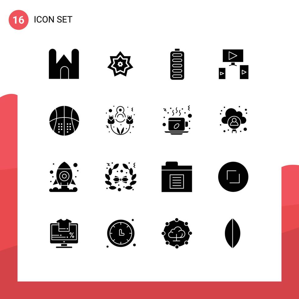 User Interface Pack of 16 Basic Solid Glyphs of activities video month computer charging Editable Vector Design Elements