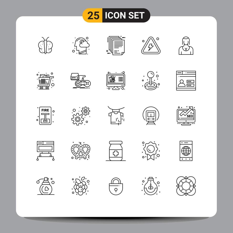 Modern Set of 25 Lines and symbols such as highly danger thinking combustible file Editable Vector Design Elements
