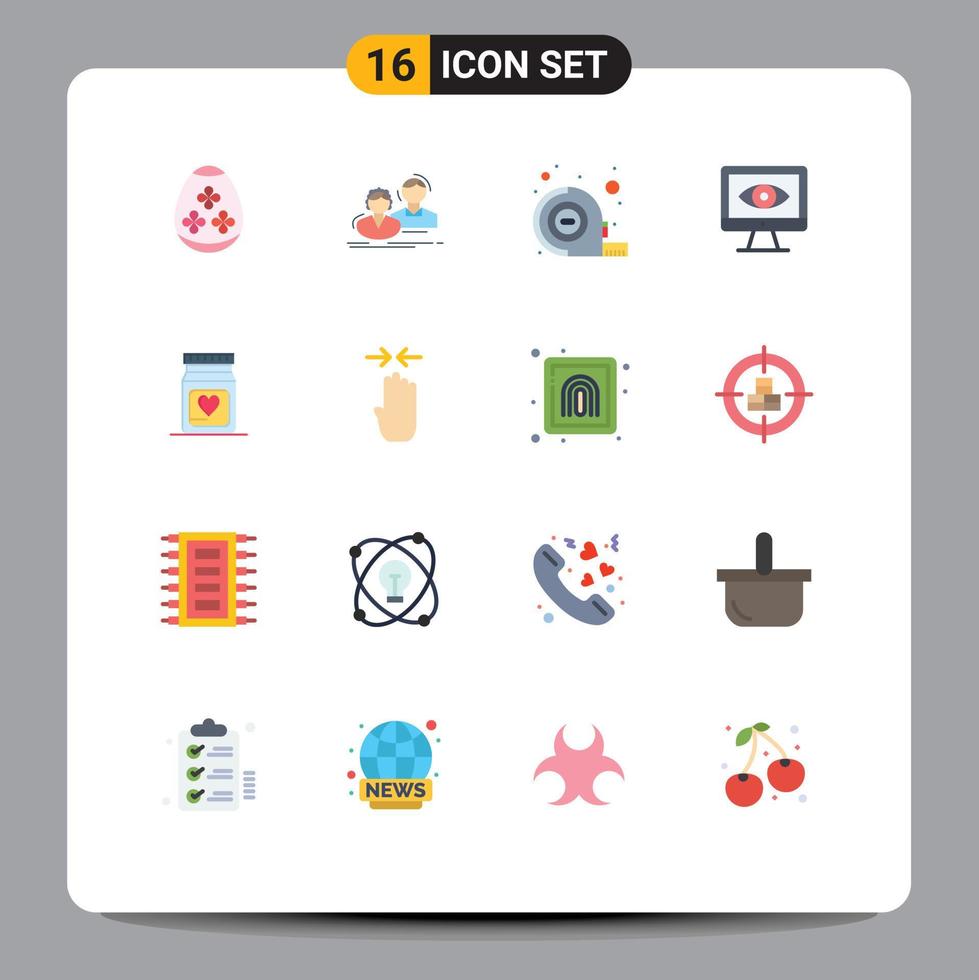 16 Flat Color concept for Websites Mobile and Apps heart medicine team surveillance computer Editable Pack of Creative Vector Design Elements