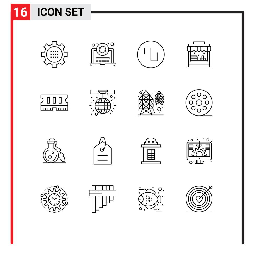 16 User Interface Outline Pack of modern Signs and Symbols of ram hardware coding park shop Editable Vector Design Elements