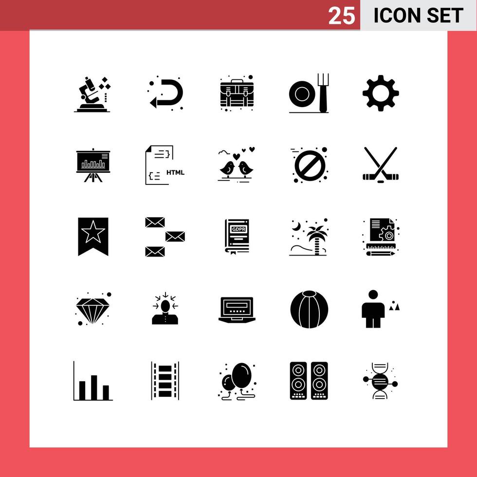 Pack of 25 creative Solid Glyphs of setting restaurant services plate payment Editable Vector Design Elements