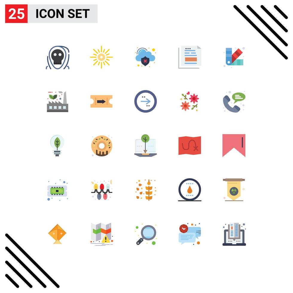 User Interface Pack of 25 Basic Flat Colors of file data brightness virus infected Editable Vector Design Elements