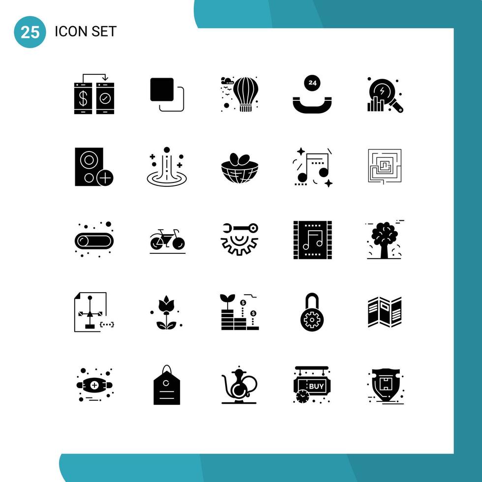25 Thematic Vector Solid Glyphs and Editable Symbols of data analysis stack support all time Editable Vector Design Elements