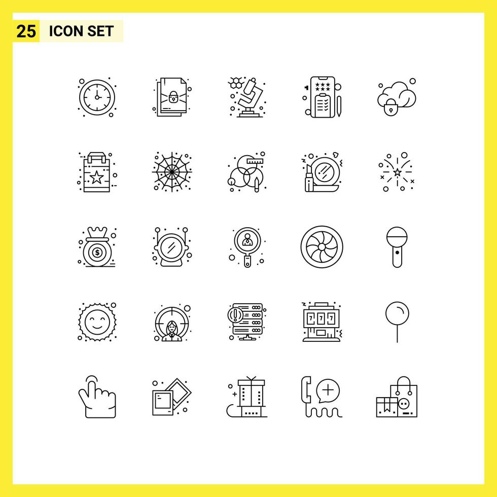 25 User Interface Line Pack of modern Signs and Symbols of favorite secure science protection data Editable Vector Design Elements