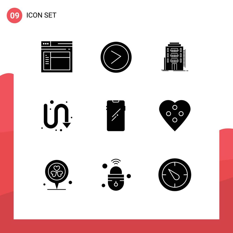 Pictogram Set of 9 Simple Solid Glyphs of phone indicator building directional hotel Editable Vector Design Elements