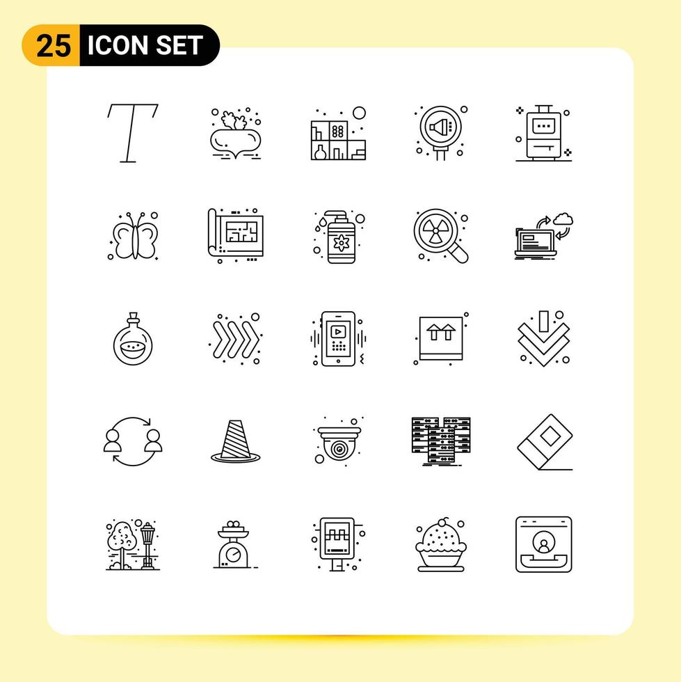 Mobile Interface Line Set of 25 Pictograms of butterfly travel bookshelf bag relation Editable Vector Design Elements