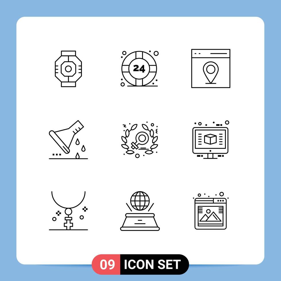 Set of 9 Vector Outlines on Grid for test tube lab glassware help desk erlenmeyer flask user Editable Vector Design Elements