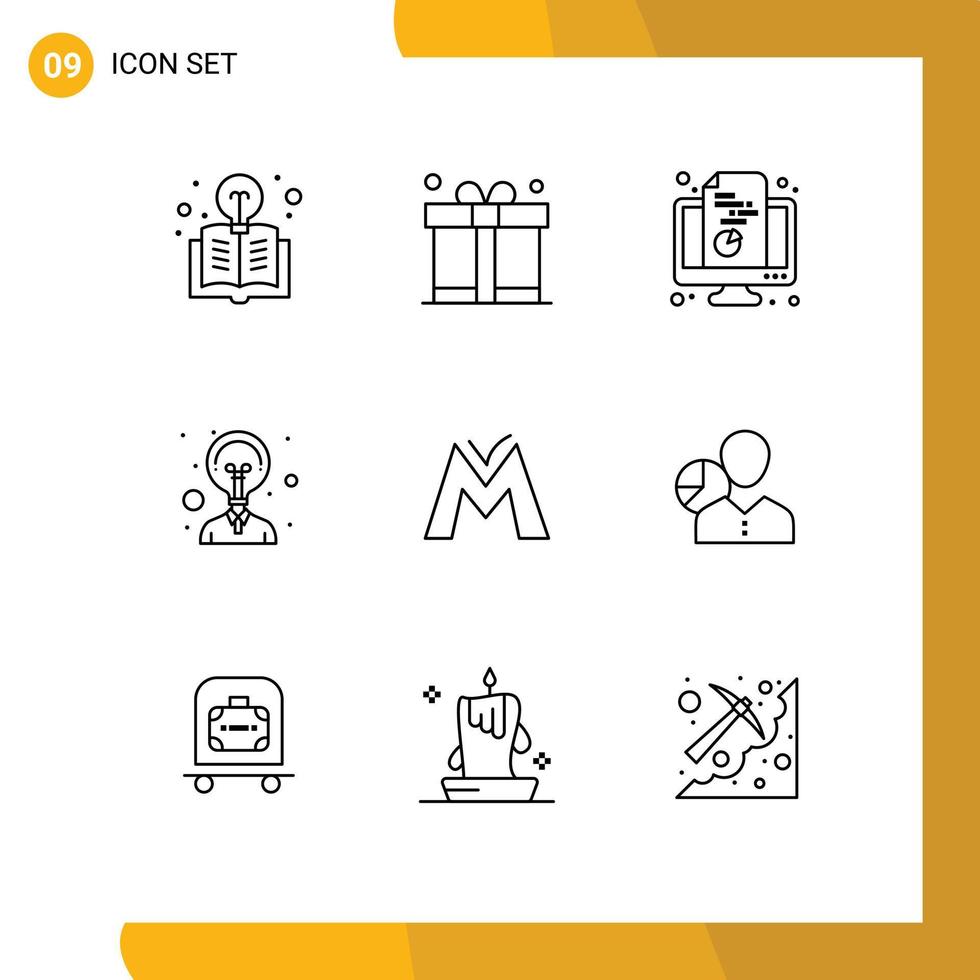 Group of 9 Outlines Signs and Symbols for coin innovation chart idea document Editable Vector Design Elements