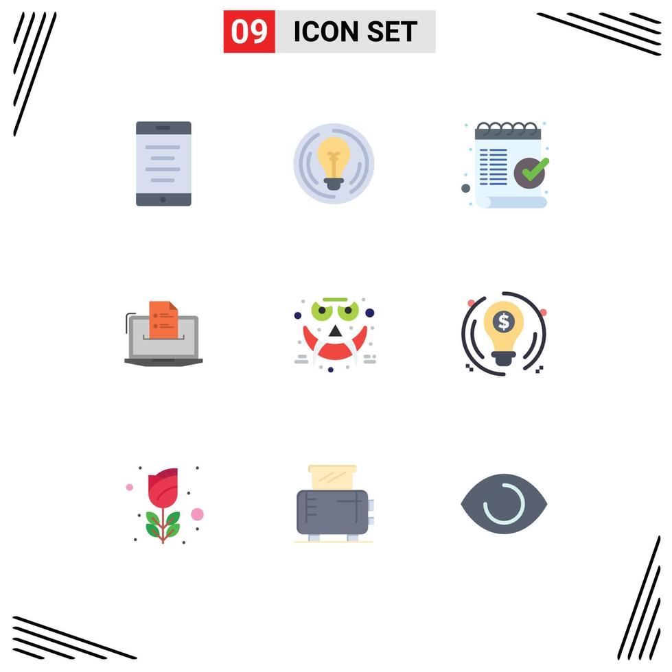 Flat Color Pack of 9 Universal Symbols of resume competer check business ok Editable Vector Design Elements