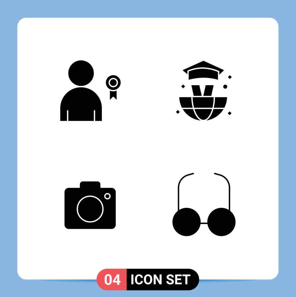 Set of 4 Modern UI Icons Symbols Signs for achievement photo ribbon graduation glasses Editable Vector Design Elements