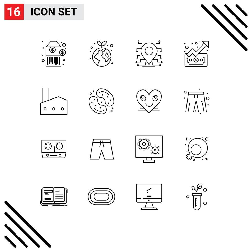 Modern Set of 16 Outlines Pictograph of industrial plant factory processor money trend Editable Vector Design Elements