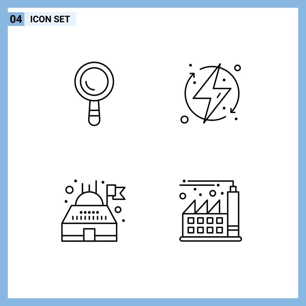 Mobile Interface Line Set of 4 Pictograms of search observatory charge energy digital Editable Vector Design Elements